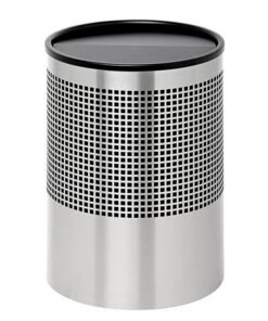 Steel Litter Bin - Wide - Full Swivel Lid and Bin Liner - Square Punch - 400 �� x 600 (H) mm - Stainless Steel - 762SS-027SD