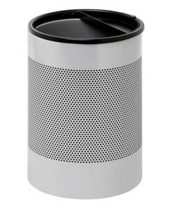 Steel Litter Bin - Wide - Half Moon Flip Top Lid and Bin Liner - Perforated - 400 �� x 600 (H) mm - Silver - 753SI-027SD