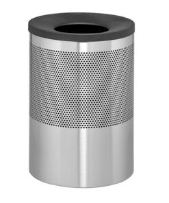 Steel Litter Bin - Wide - Funnel Top Lid and Bin Liner - Perforated - 400 �� x 600 (H) mm - Stainless Steel - 631SS-027SD