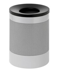 Steel Litter Bin - Wide - Funnel Top Lid and Bin Liner - Perforated - 400 �� x 600 (H) mm - Silver - 631SI-027SD