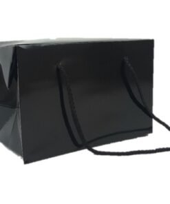Black Gloss Box Bag with Cord Handles (S)