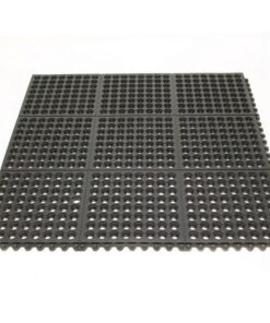 Rubber Tile - Fatigue-Step with Holes Anti-Fatigue Interlocking Mat - No Edging Available - 90 x 90 x 1.4 cm - Black - SS010006