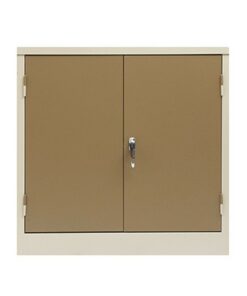 Steel Stationery Cupboard - Metal Storage Cabinet - 2 Shelves - Ivory and Karoo - 90 x 90 x 45 cm - SC004-ivorykaroo
